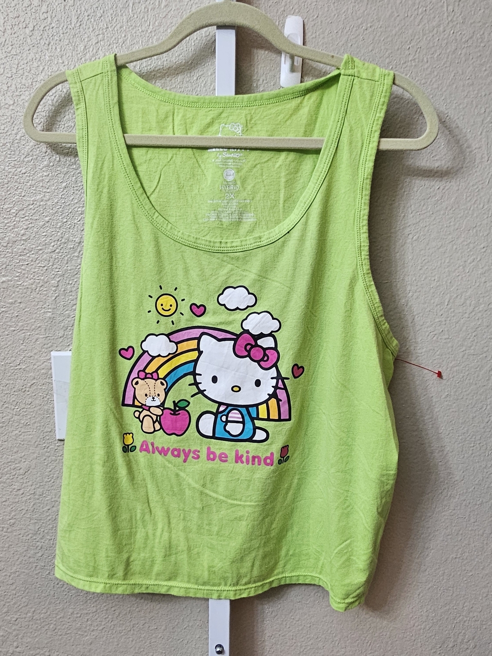 Sanrio Hello Kitty Lime Green Womans Tank Top with Rainbow Graphic